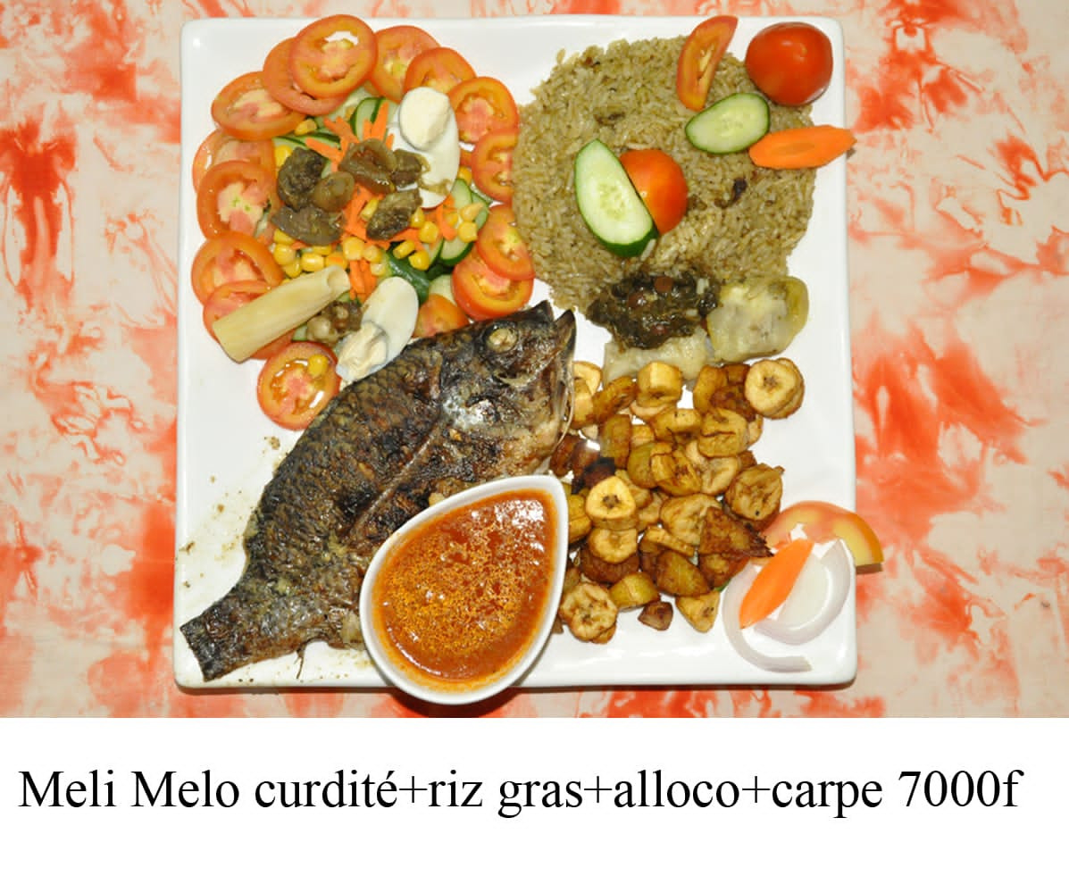 Meli Melo crudité riz gras alloco carpe