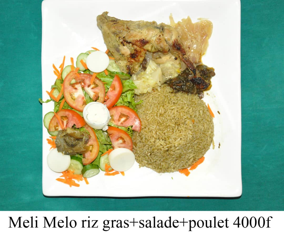 Meli Melo riz gras+salade+poulet