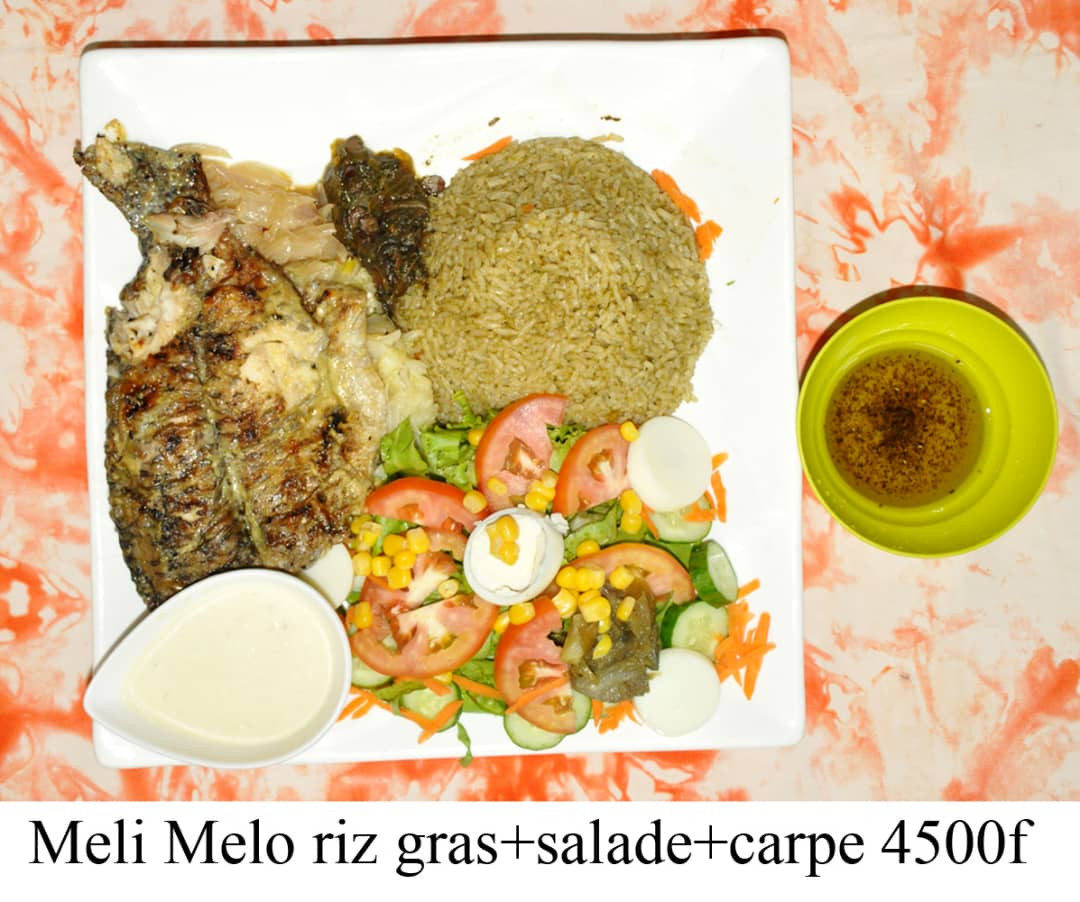 Meli Melo riz gras+salade+carpe